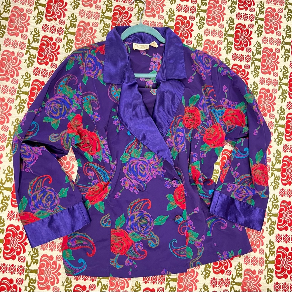 Victoria's Secret Purple Floral Blazer with Red & Green Accents